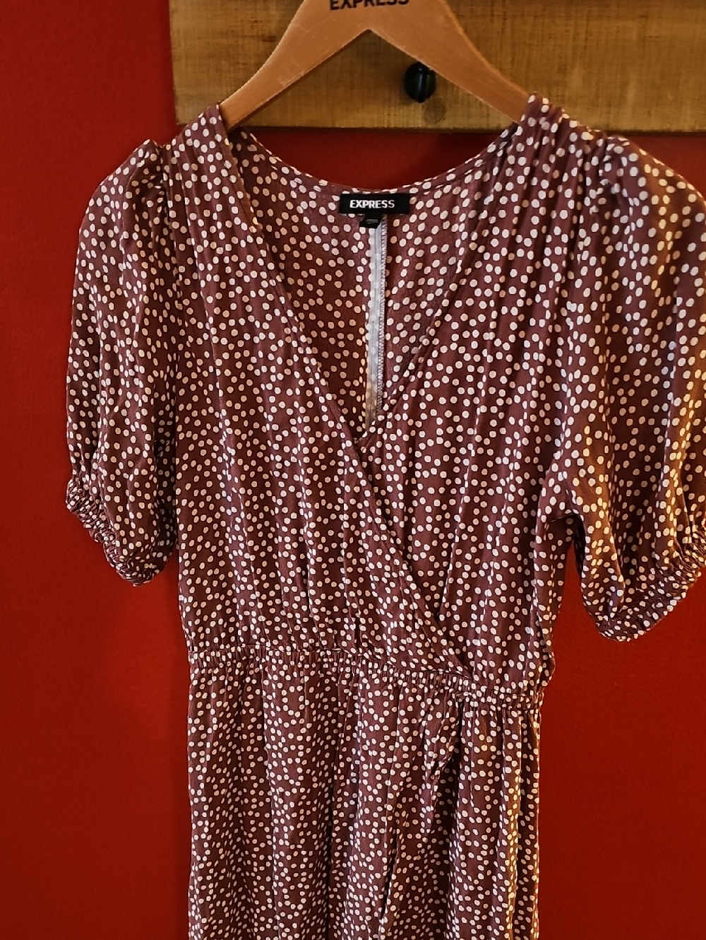 Express Burgandy Polka Dot Midi Dress.